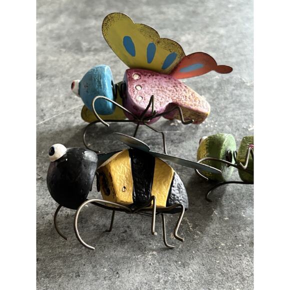 Vtg Hand Made Butterfly Bumblebee Dragonfly Wood & Metal Folk Art Figurines - Picture 8 of 10